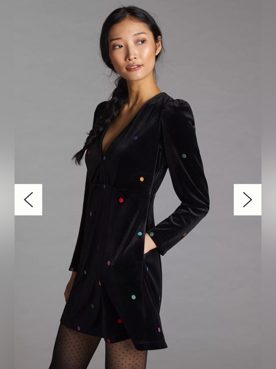 FARM Rio Dresses & Skirts - FARM‎ RIO Embroidered Velvet Mini Dress Polka Dot Retro Whimsy Black Rainbow M